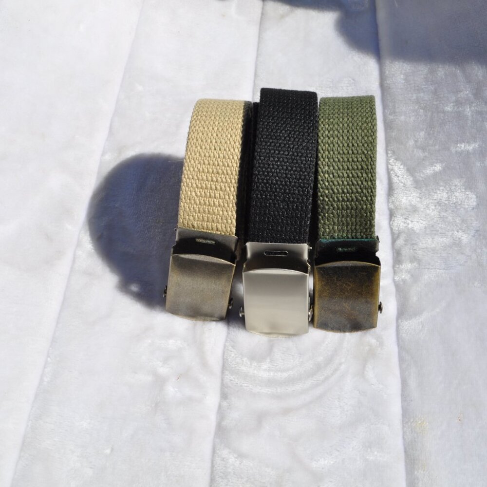Canvas Web Belt Military Style ONE SIZE Black, Green, & Beige Lot of 3